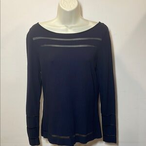 Etcetera Navy Sheer Stripe Knit Top